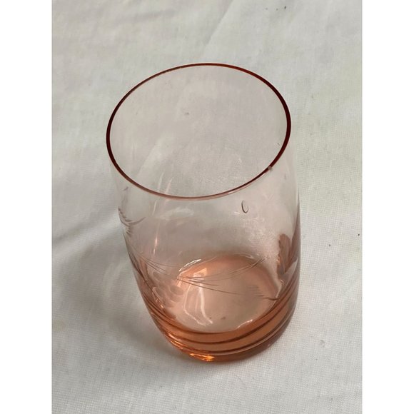 Vtg Pink Etched Glass Dove & Foral Juice 8 Oz.- 5 ea Glassware Very Thin Dainty - Picture 2 of 6
